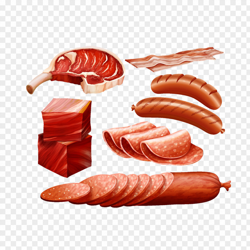 Sliced ​​ham And Pork Bacon Ham Salami Meat PNG