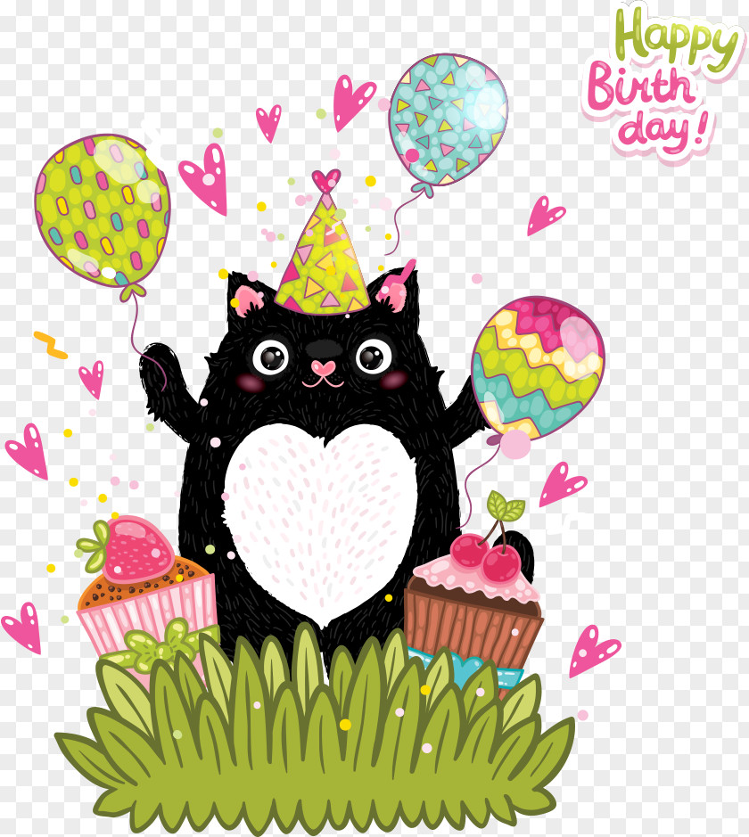 Vector Cartoon Animals And Balloons Doughnut Icing Greeting Card Clip Art PNG