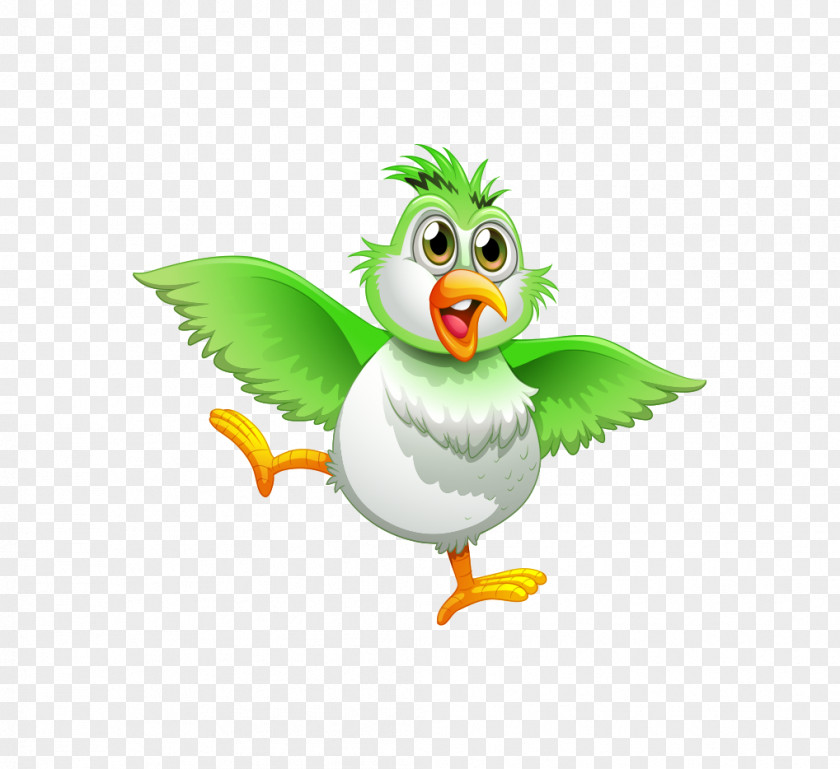 Cute Cartoon Painted Green Parrot Dancing Bird True Drawing Illustration PNG