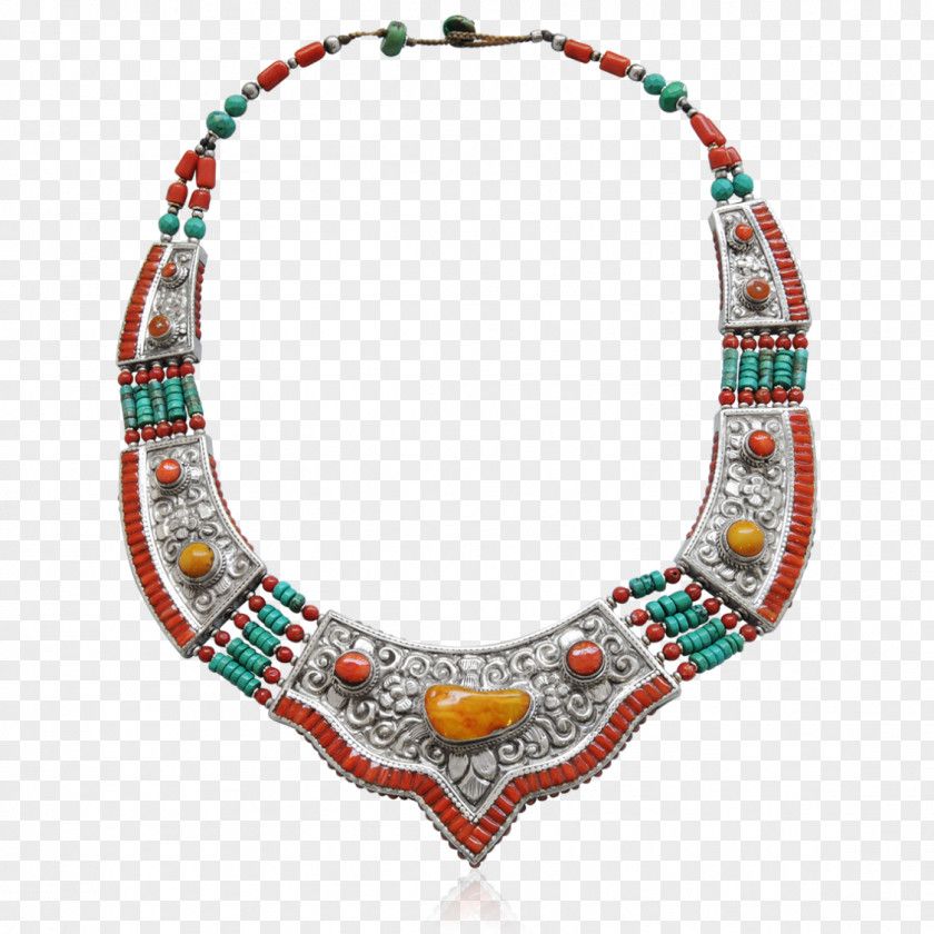 Orange Aqua Necklace Turquoise Earring Tibetan Silver PNG
