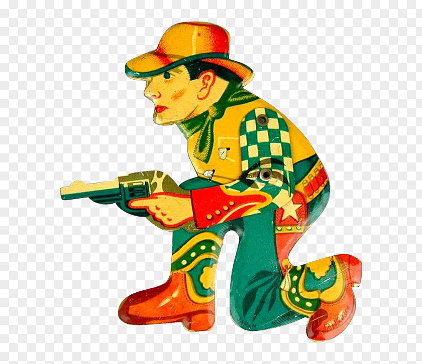 Vintage Cowboy Images Tin Toy Lithography Clip Art PNG