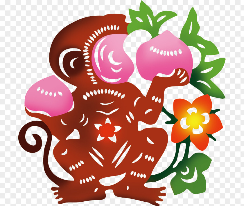 Chinese Paper-cut Style Zodiac Monkey New Year Earthly Branches Papercutting PNG
