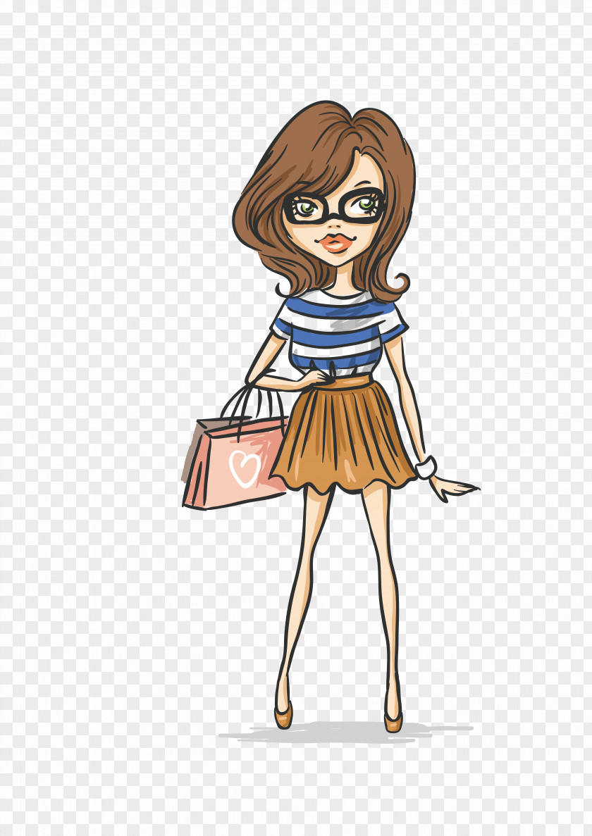 Fashion Cartoon Girl Illustration PNG Illustration, girl , brown haired woman clipart PNG