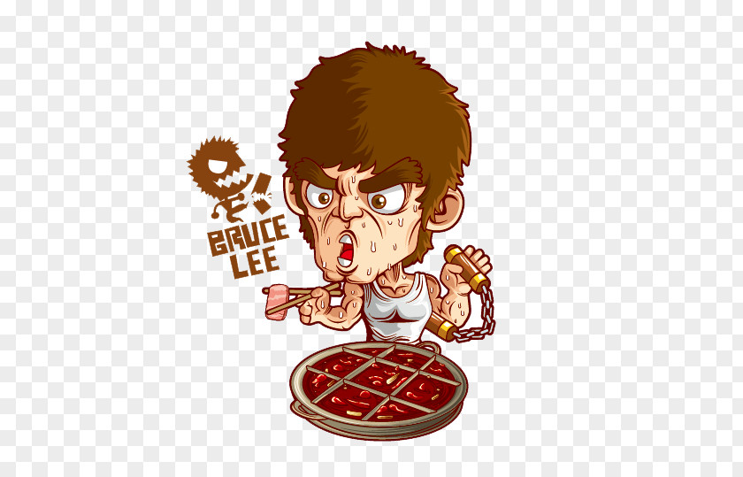 Bruce Lee Eats Hot Pot Cartoon Moe Q-version Illustration PNG