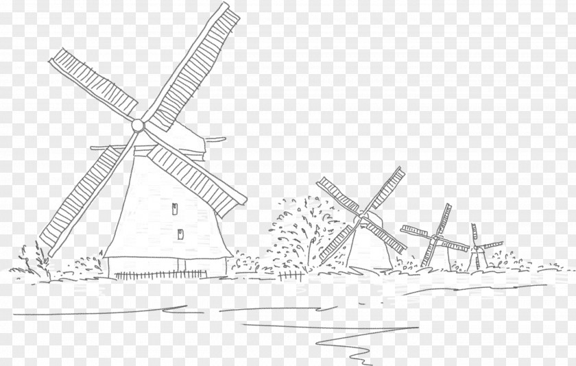 Line Drawing Big Windmill Netherlands Art PNG