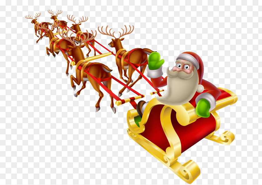 Santa Claus Sitting On A Sleigh Reindeer Sled Christmas PNG