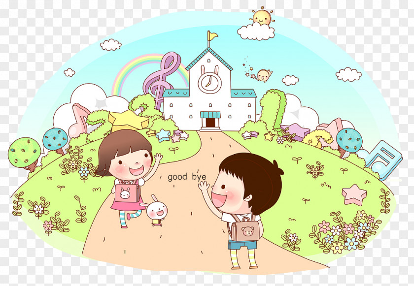 Cartoon Illustration From School Goodbye Child PNG