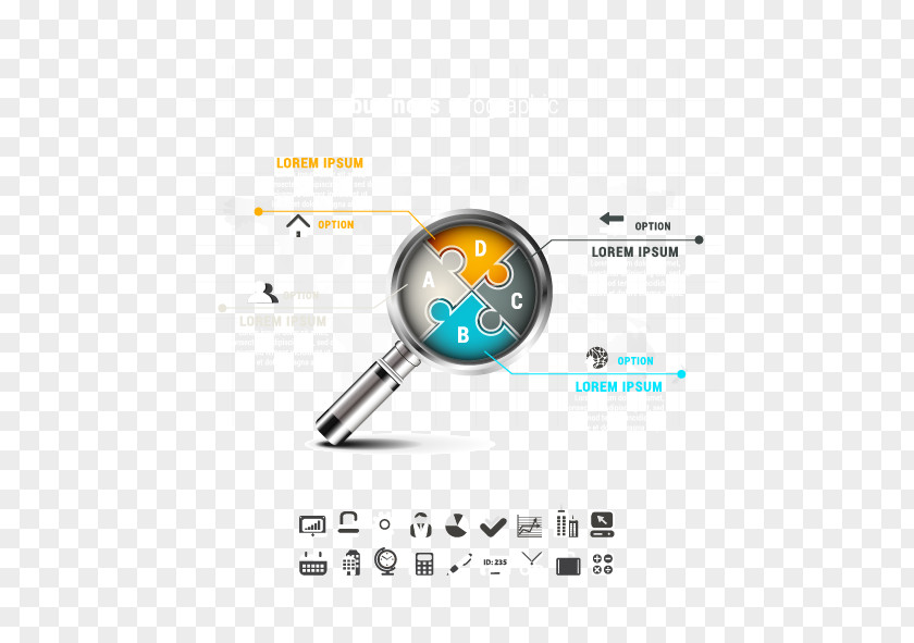 Infographic Vector Puzzle Magnifying Glass Adobe Illustrator Icon PNG