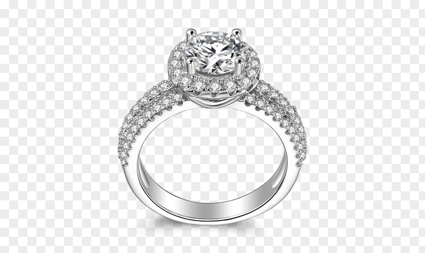 Silver Ring Engagement Diamond Wedding Moissanite PNG