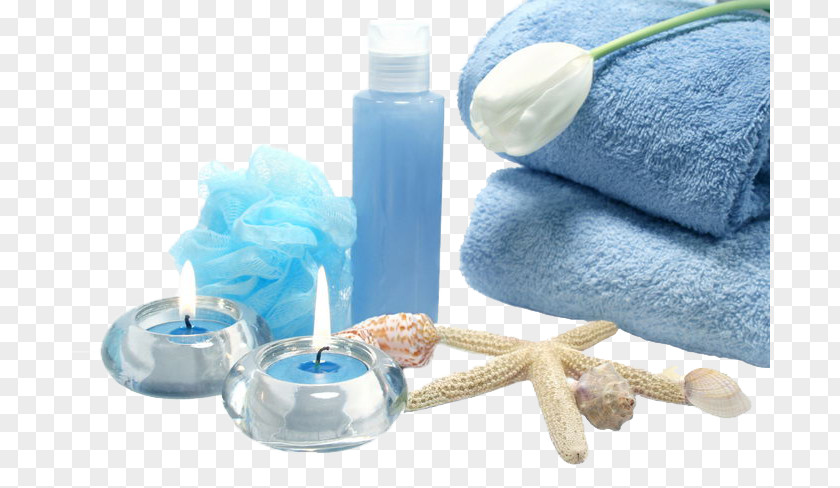 Beauty SPA Blue Towel Picture Candle Day Spa Stone Massage Bath Salts PNG