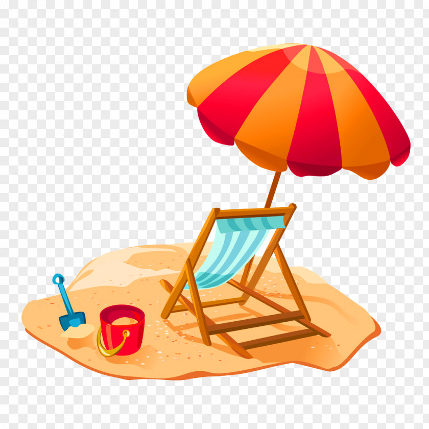 Cartoon Beach Recliner Umbrella Decorative Pattern PNG