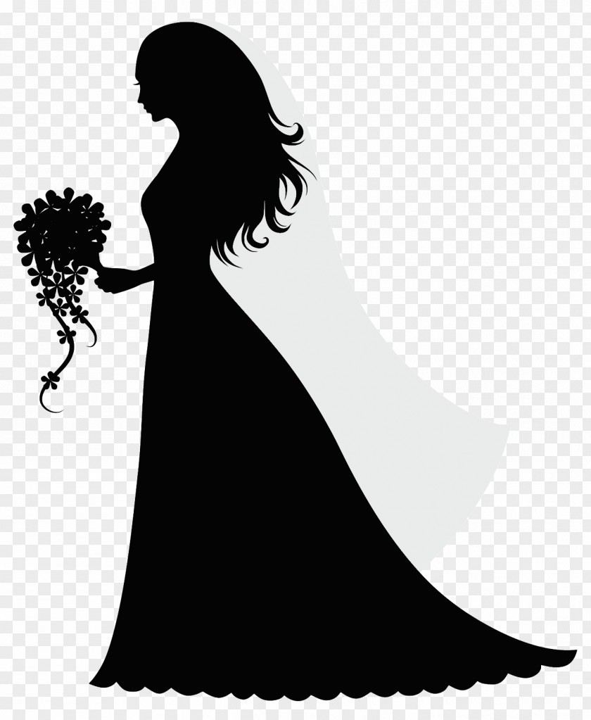Silhouette Dress Gown Black-and-white Long Hair PNG