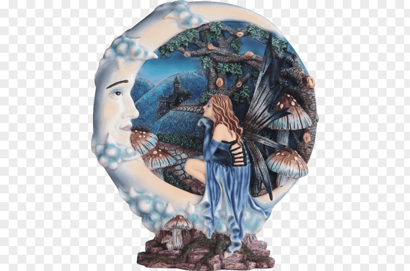 Childlike Hand Painted Blue Moon Fairy Figurine Pixie PNG