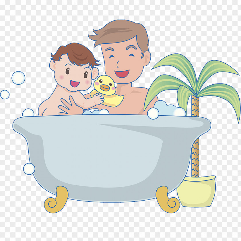 Cartoon Bathtub Illustration Father Drawing Image Bathing PNG