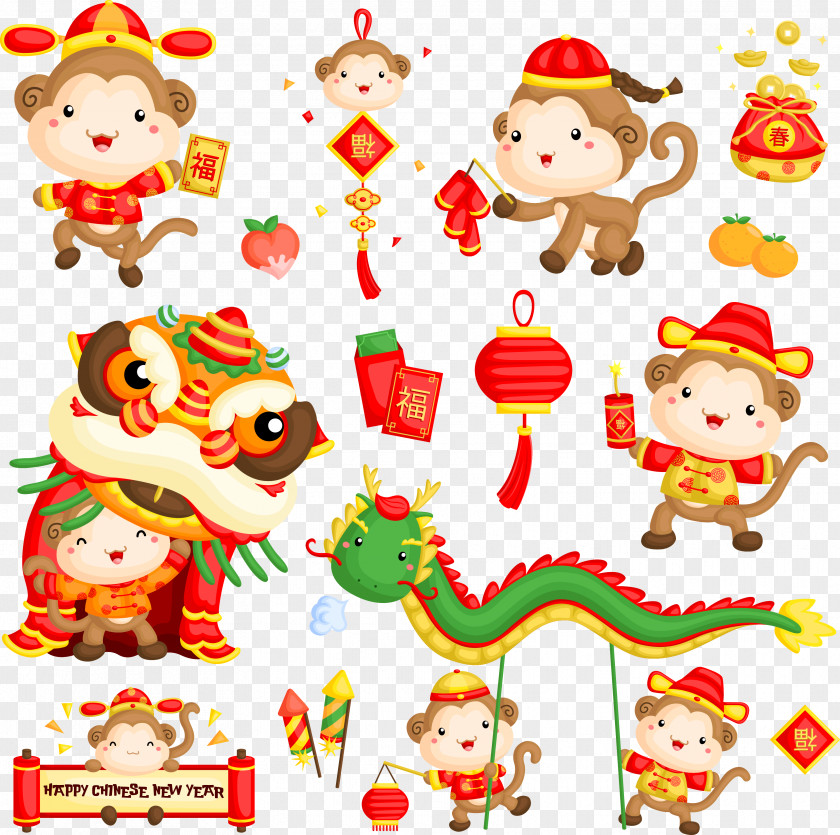 Chinese New Year Monkey Vectors Clip Art PNG