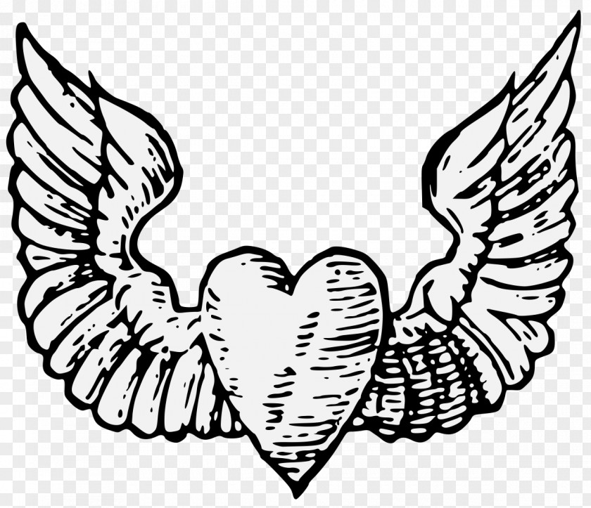 HEART WITH WINGS Line Art Heraldry Drawing Clip PNG