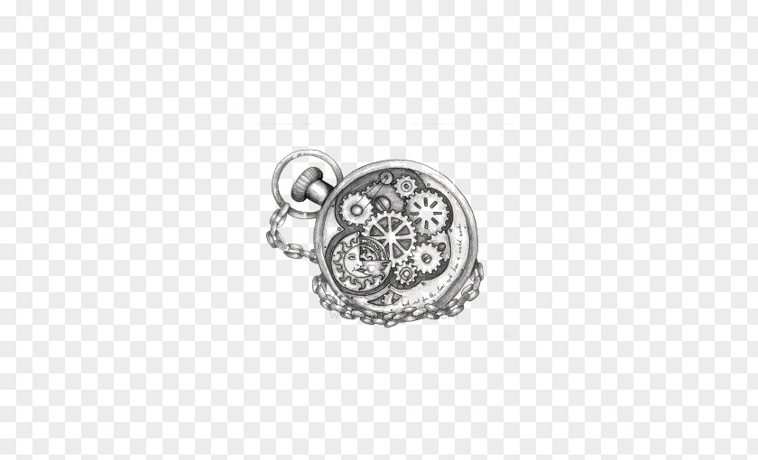 Retro Mechanical Watch Clock Drawing Tattoo Sketch PNG