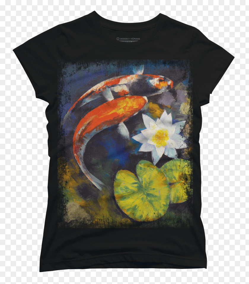 Painting Butterfly Koi Pond With Water Lilies PNG