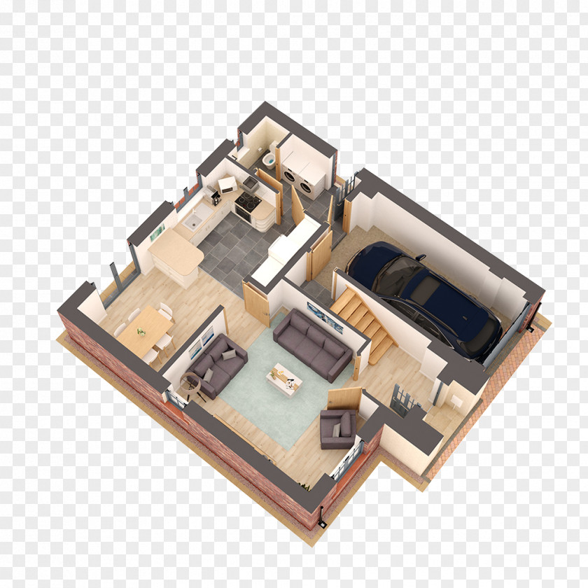 Ground Floor Open Plan House Living Room Bedroom PNG