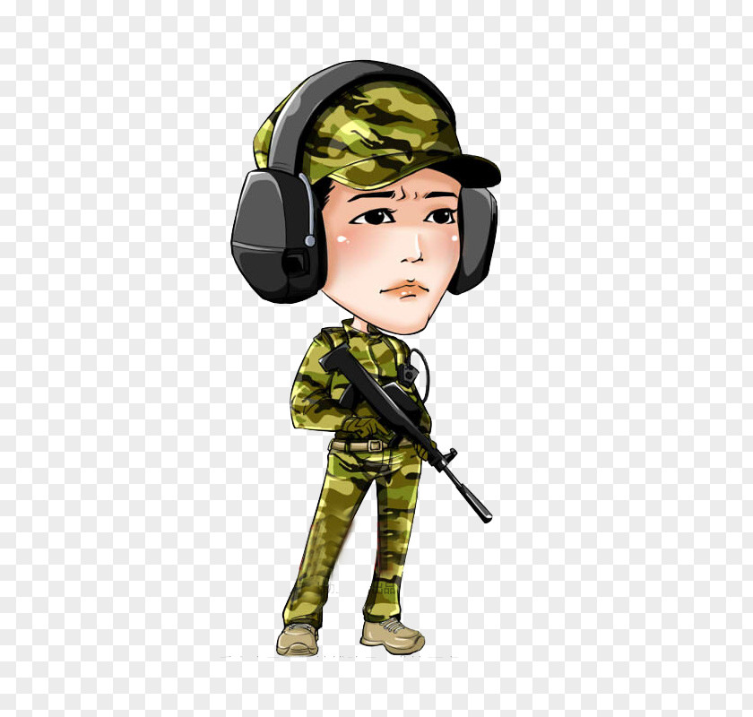 Headsets Creative Female Special Forces Machine Gun Soldier Cartoon Q-version PNG
