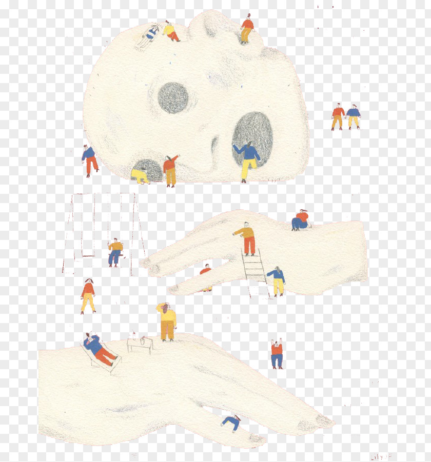 Cartoon Human Cave Flightless Bird Textile Illustration PNG