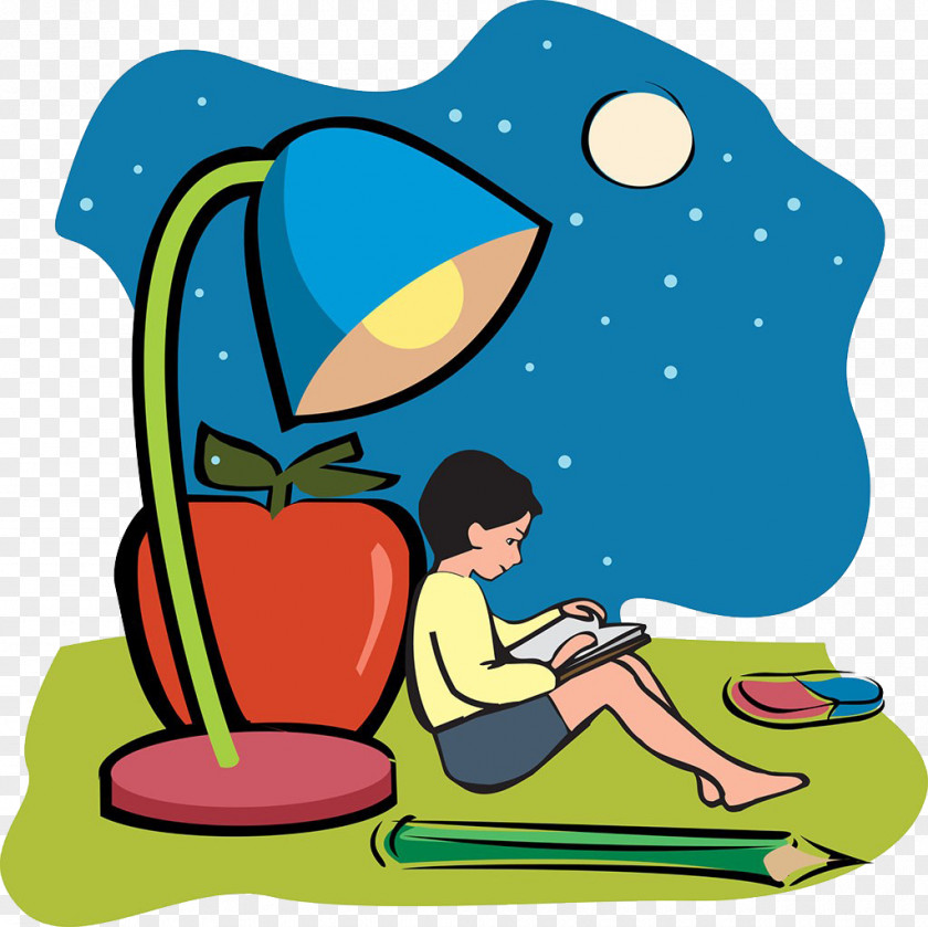The Child Reads Book Under Light Cartoon Royalty-free Illustration PNG