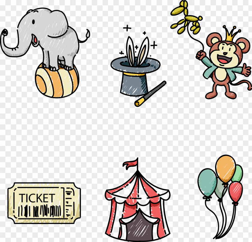 Hand-drawn Cartoon Circus Elements Vector Download Magic PNG