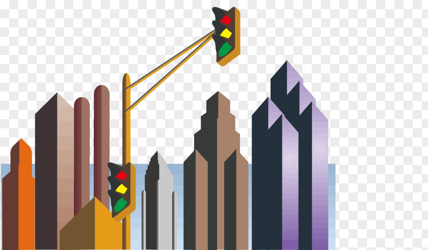 Urban Buildings Scenery Traffic Lights Vector Illustration Graphic Design Landscape PNG