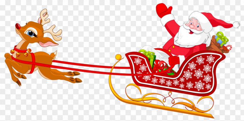 Deer Pulling Santa's Sleigh Santa Claus's Reindeer Sled Clip Art PNG