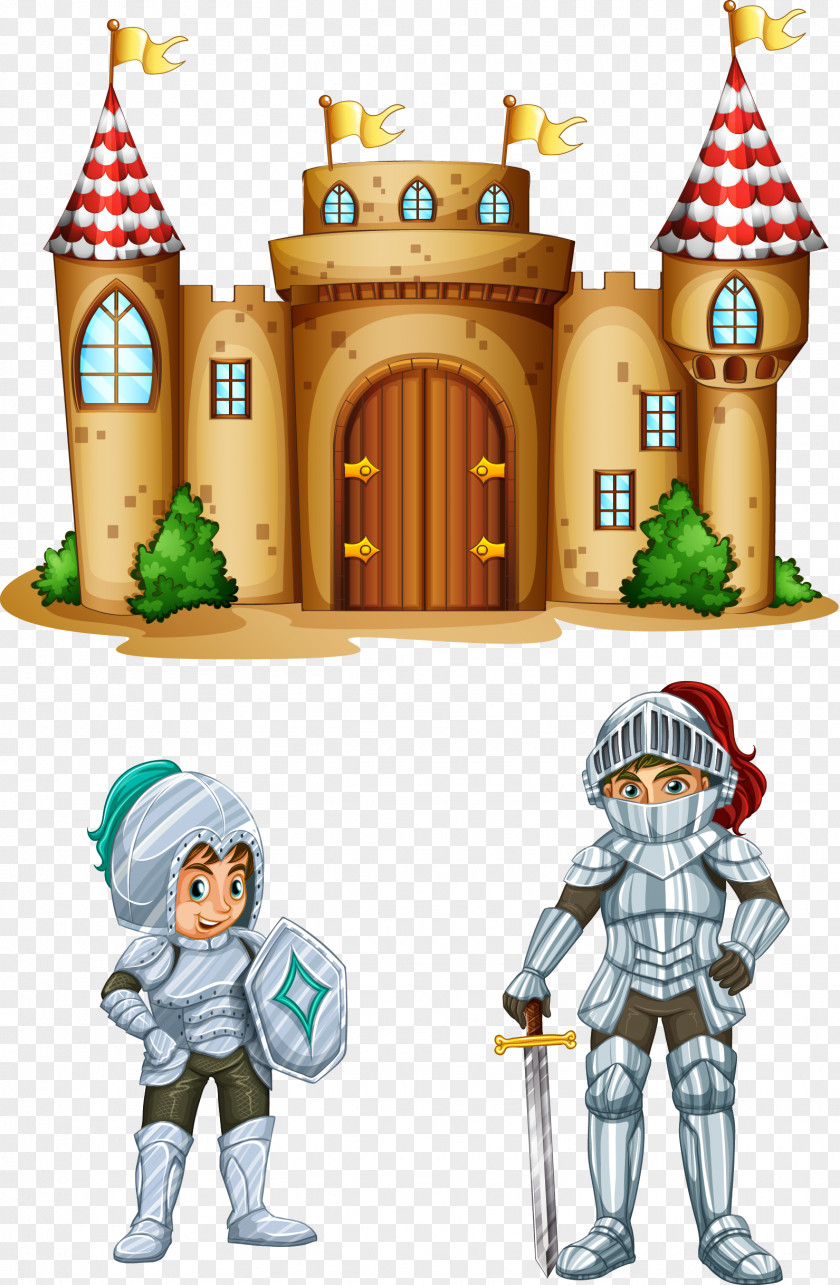 Vector Hand Painted Castle And Knight Cartoon Illustration PNG