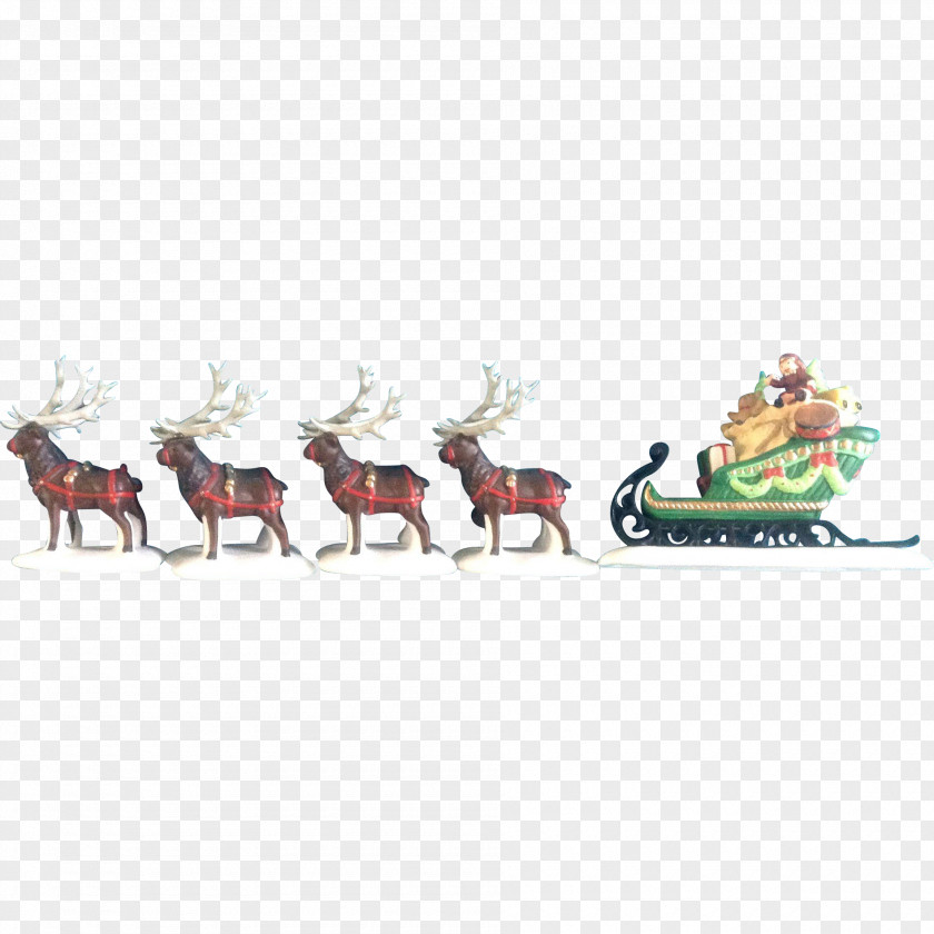 Santa Sleigh Reindeer Animal Figurine Antler PNG