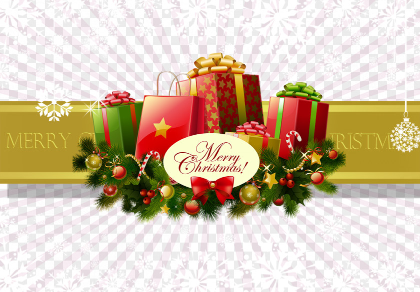 Merry Christmas Text Floral Design Ornament Greeting Card Sticker PNG
