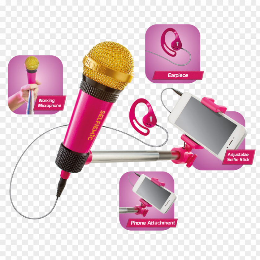 Microphone Selfiemic Selfie Stick JJ307893 With Adjustable Working Microphone, Earpiece And App PNG
