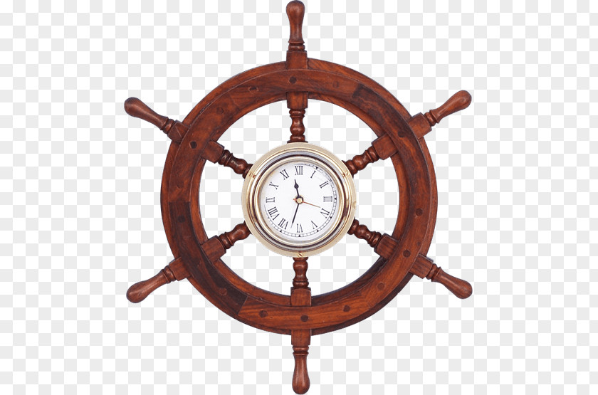 Real Pirate Ship Anchor Ship's Wheel Brass Clock Wood PNG