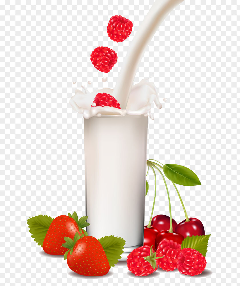 Glass Of Milk And Fruit Image Milkshake Strawberry PNG