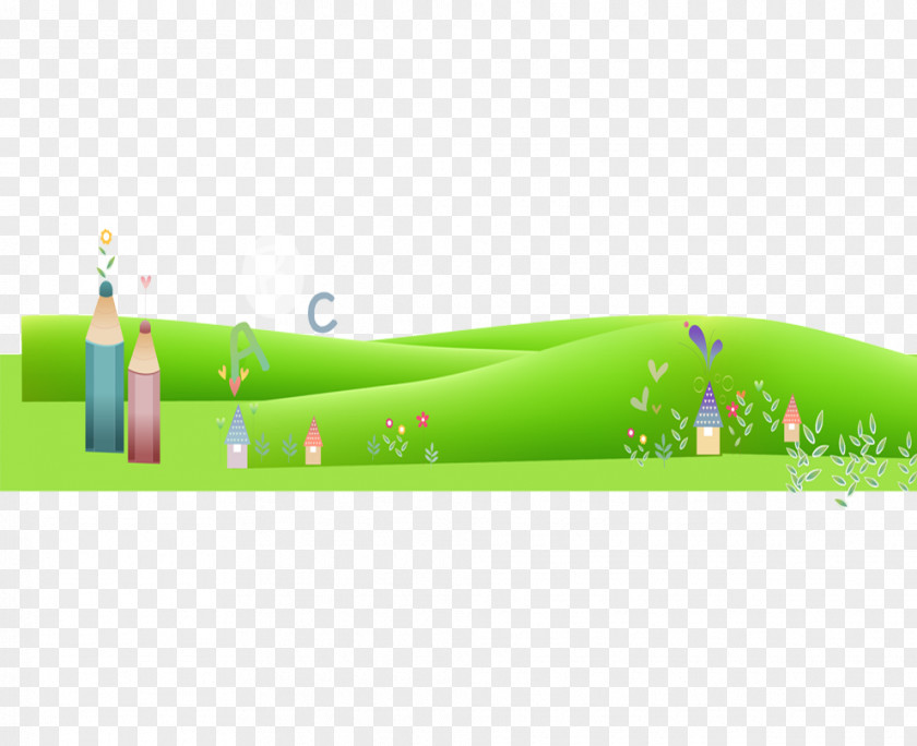 Pencil Green Grass Cartoon Illustration PNG