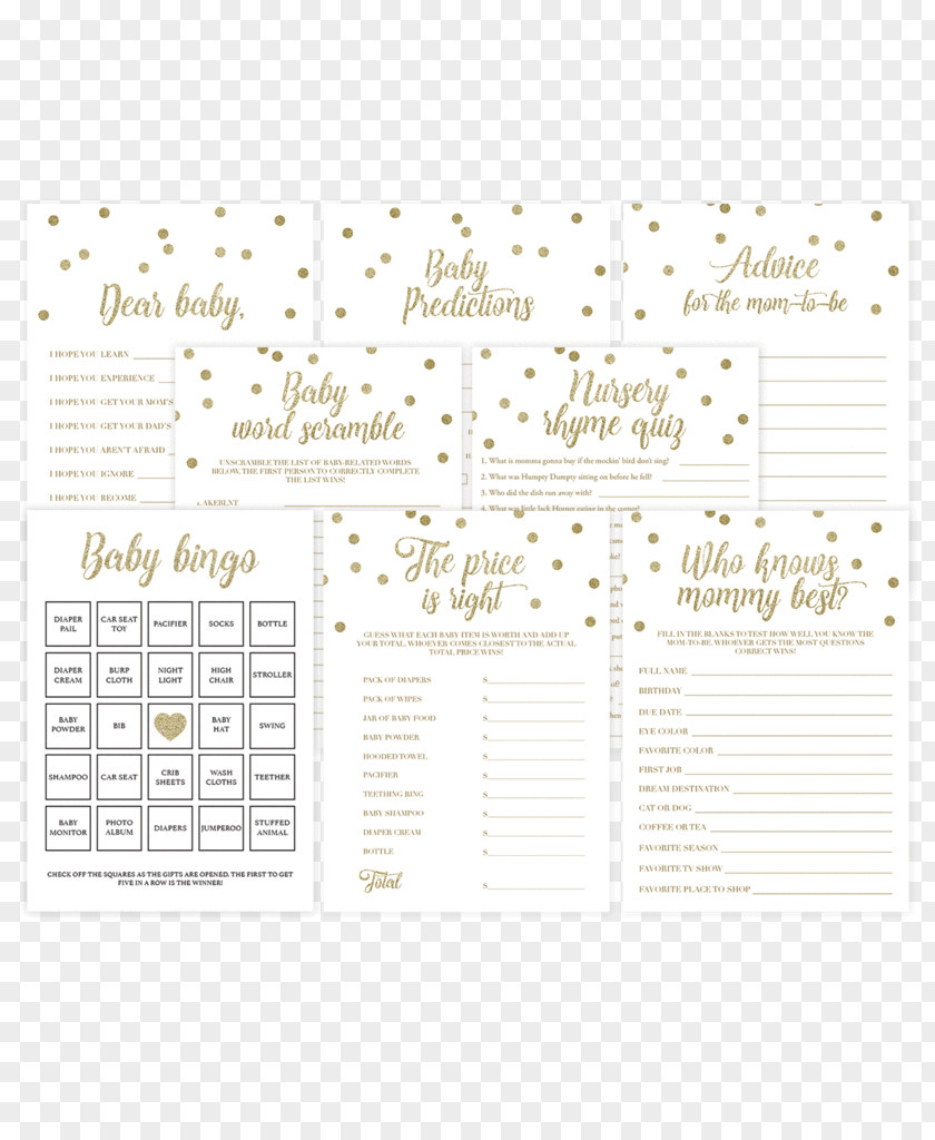 Bingo Cards Baby Shower Game Infant Father Mother PNG