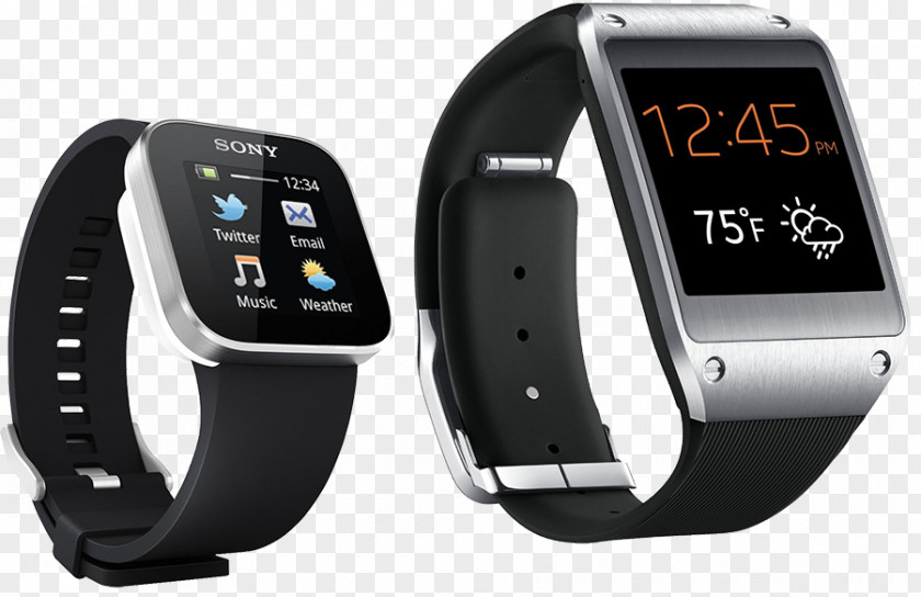 Black Men's Smart Watch Samsung Galaxy Gear Sony SmartWatch 3 Mobile Phone PNG