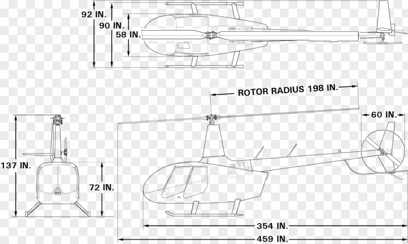 Helicopter Robinson R66 R44 R22 Technical Drawing PNG