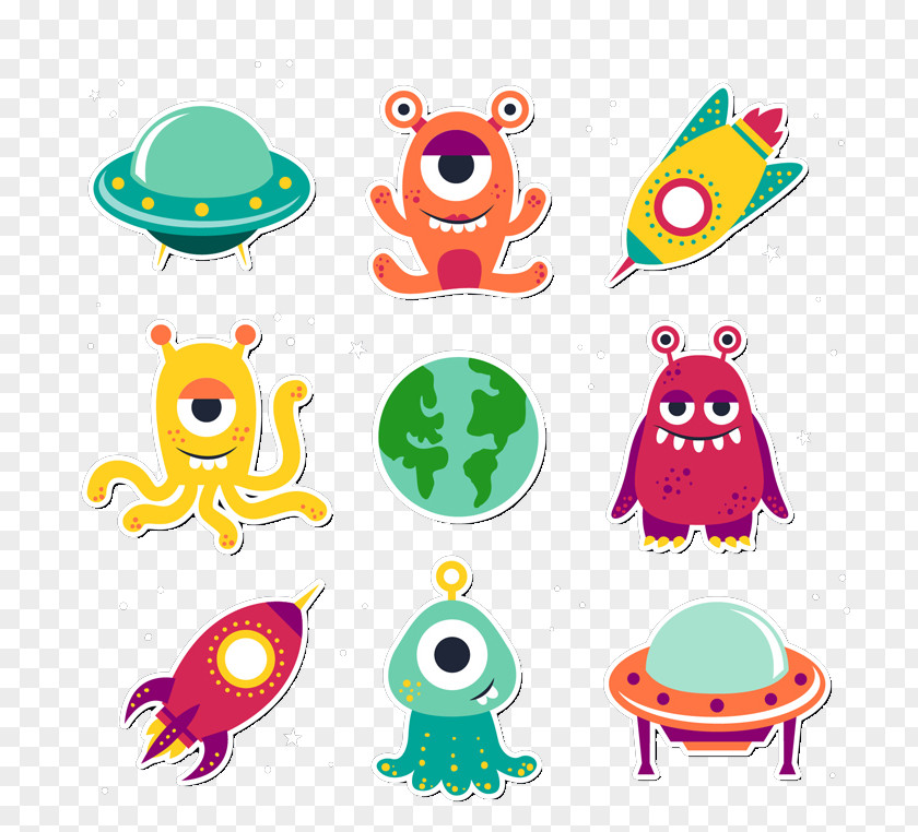 9 Vector Cartoon Aliens And UFO Alien Extraterrestrial Life Unidentified Flying Object PNG