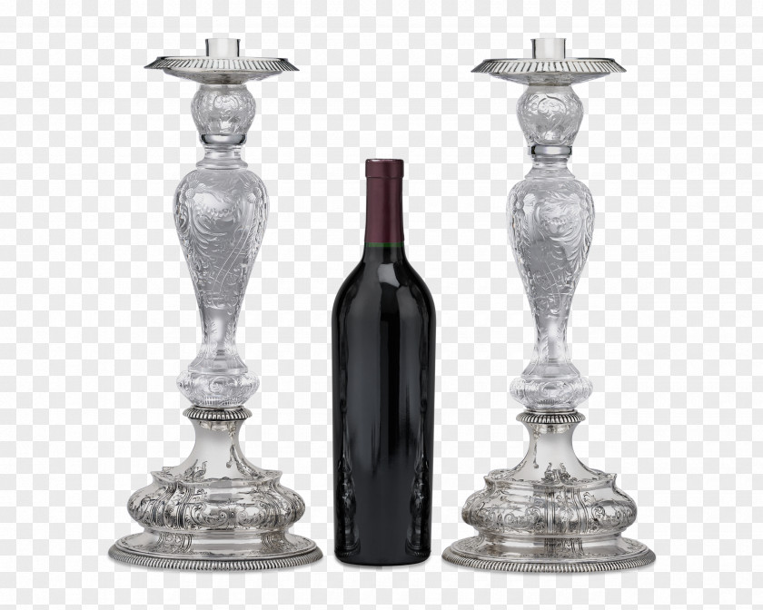Glass Candlestick Silver Metal Antique PNG