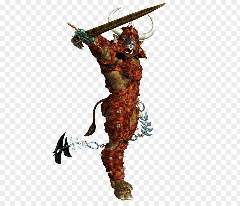 Warrior Minotaur Body Armor Weapon Sword PNG