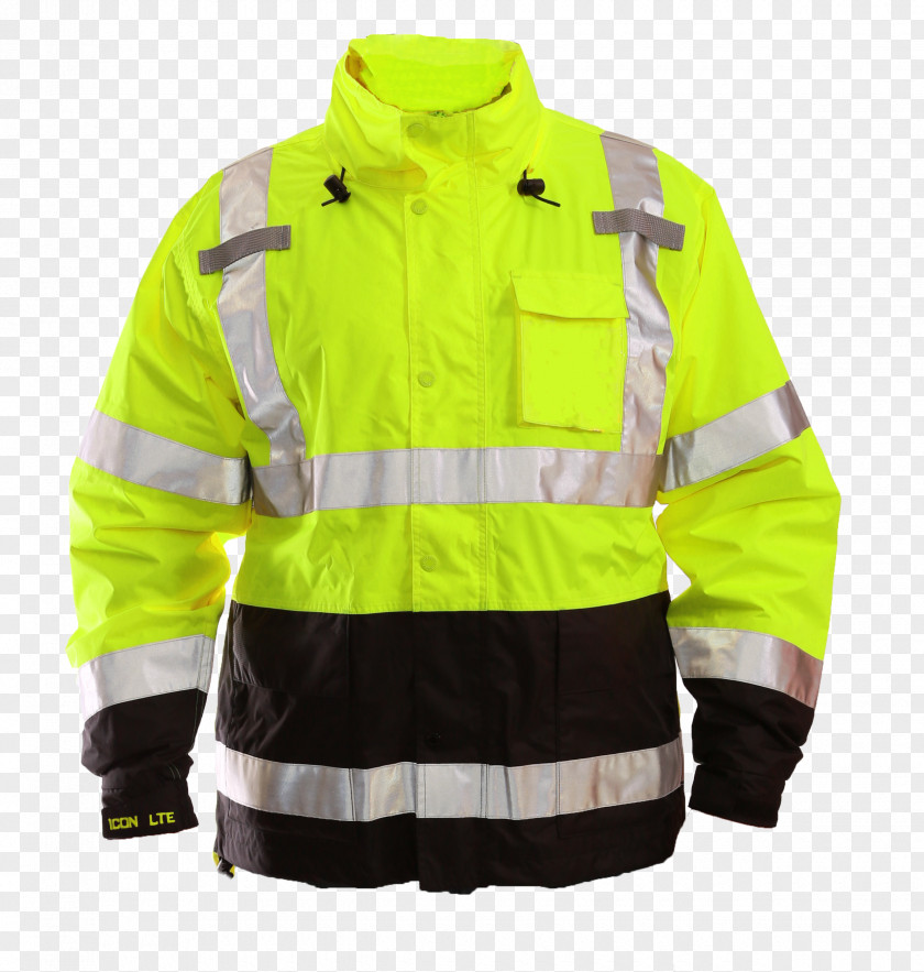 Green Jacket With Hood Black High-visibility Clothing Coat Personal Protective Equipment PNG