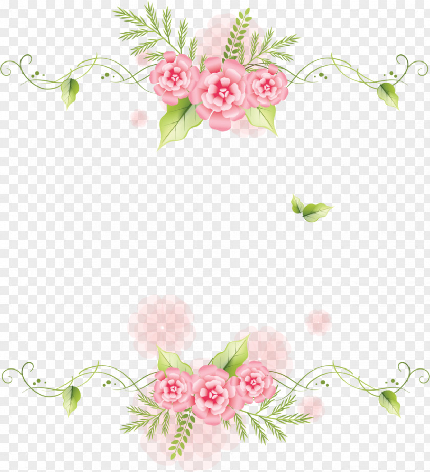 Pink Flowers Green Leaf Frame Decoration Download Icon PNG