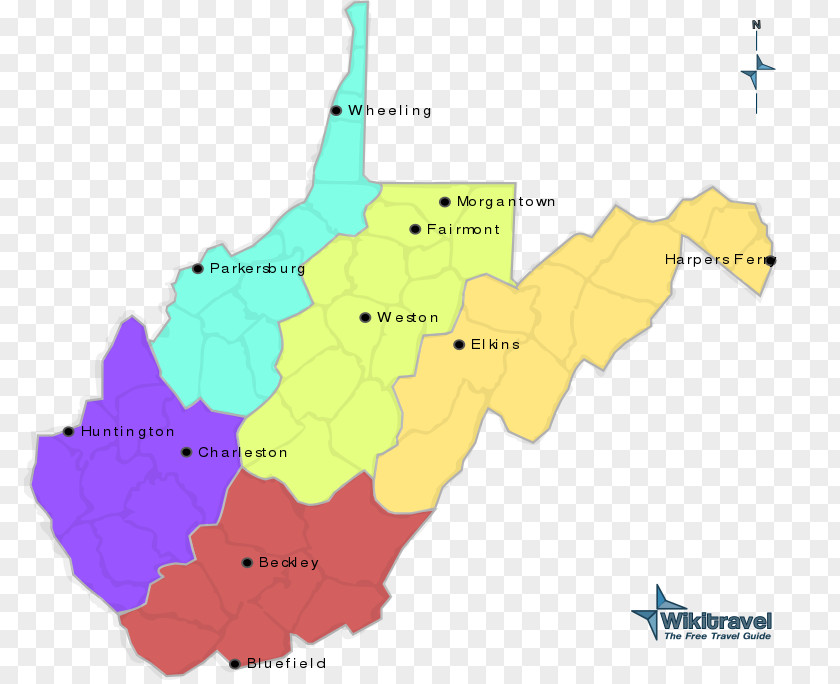 Map West Virginia Tourism Region Wikitravel PNG
