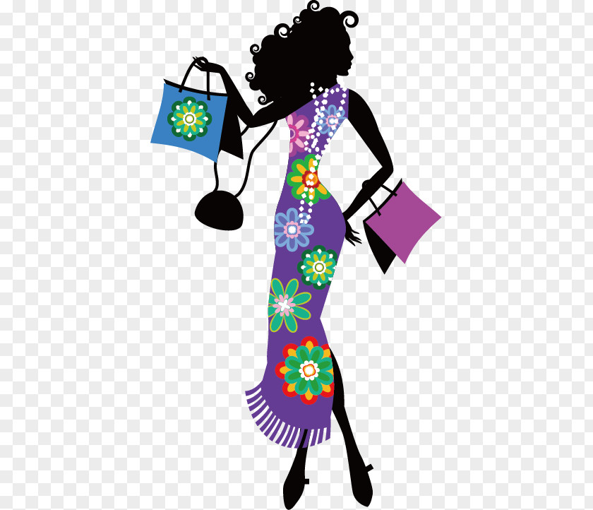 Shopping Fashion Woman Silhouette Illustration PNG