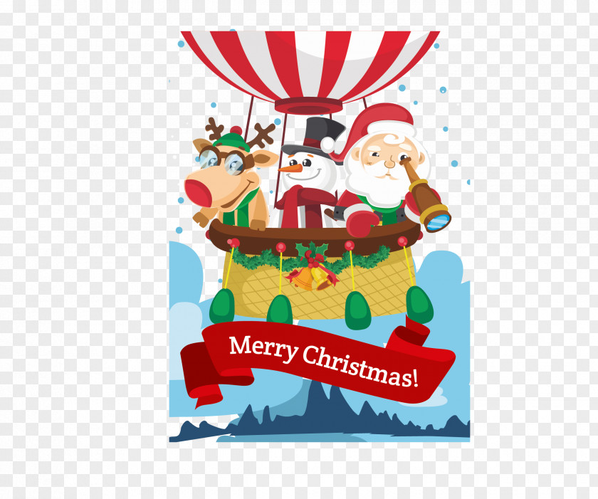 Vector Santa Claus Reindeer Flight Christmas Ornament Illustration PNG