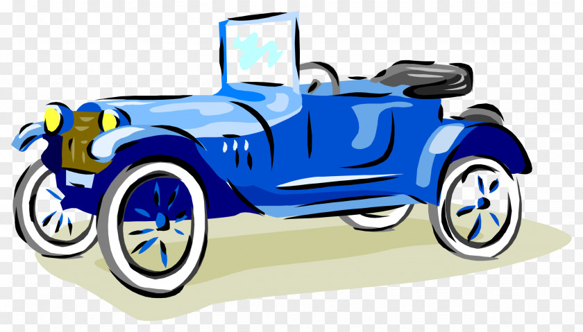 Cartoon Painted Blue Convertible Classic Car Vehicle Automotive Design PNG