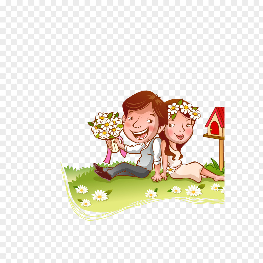 Cartoon Couple Newlywed Marriage Illustration PNG