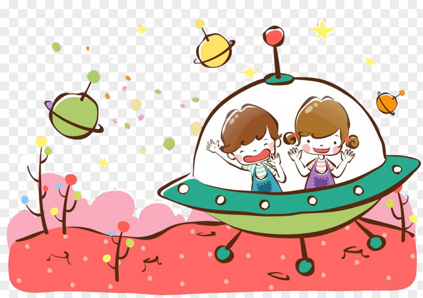 Cartoon Background UFO Spacecraft Illustration PNG